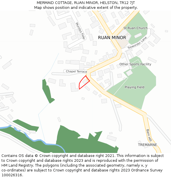 MERMAID COTTAGE, RUAN MINOR, HELSTON, TR12 7JT: Location map and indicative extent of plot