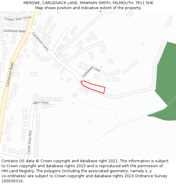 MEROWE, CARLIDNACK LANE, MAWNAN SMITH, FALMOUTH, TR11 5HE: Location map and indicative extent of plot