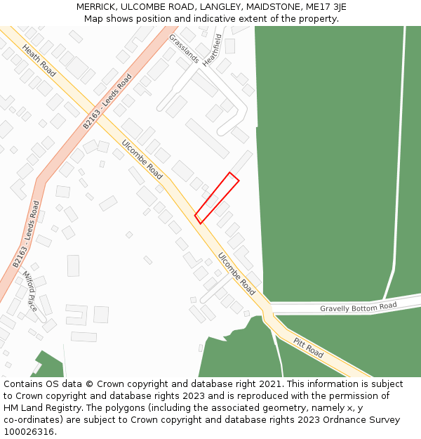 MERRICK, ULCOMBE ROAD, LANGLEY, MAIDSTONE, ME17 3JE: Location map and indicative extent of plot