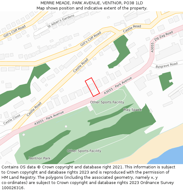 MERRIE MEADE, PARK AVENUE, VENTNOR, PO38 1LD: Location map and indicative extent of plot