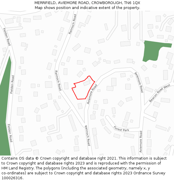 MERRIFIELD, AVIEMORE ROAD, CROWBOROUGH, TN6 1QX: Location map and indicative extent of plot