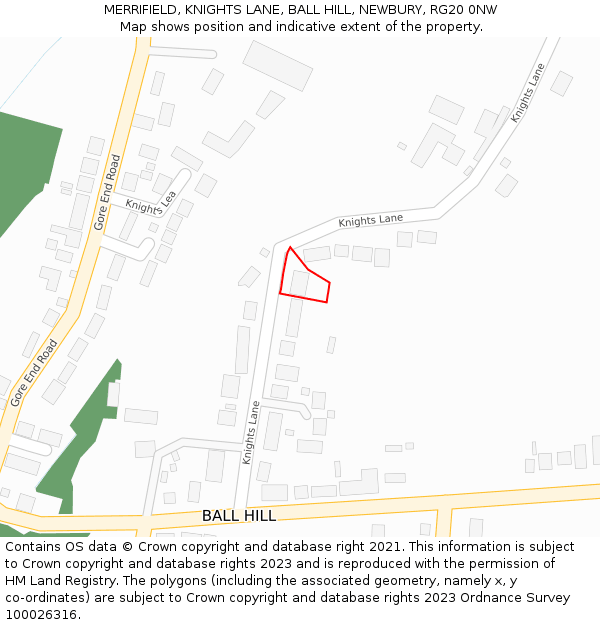 MERRIFIELD, KNIGHTS LANE, BALL HILL, NEWBURY, RG20 0NW: Location map and indicative extent of plot