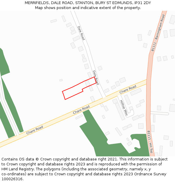 MERRIFIELDS, DALE ROAD, STANTON, BURY ST EDMUNDS, IP31 2DY: Location map and indicative extent of plot