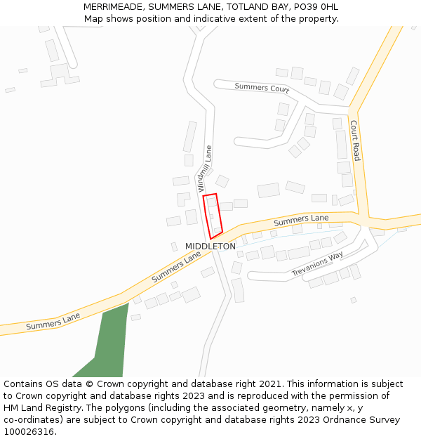 MERRIMEADE, SUMMERS LANE, TOTLAND BAY, PO39 0HL: Location map and indicative extent of plot