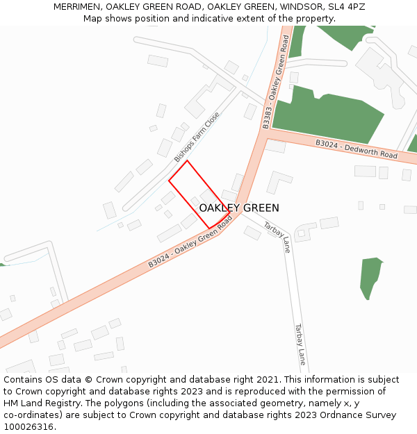 MERRIMEN, OAKLEY GREEN ROAD, OAKLEY GREEN, WINDSOR, SL4 4PZ: Location map and indicative extent of plot