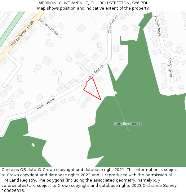 MERRION, CLIVE AVENUE, CHURCH STRETTON, SY6 7BL: Location map and indicative extent of plot