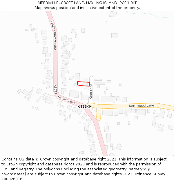 MERRIVILLE, CROFT LANE, HAYLING ISLAND, PO11 0LT: Location map and indicative extent of plot