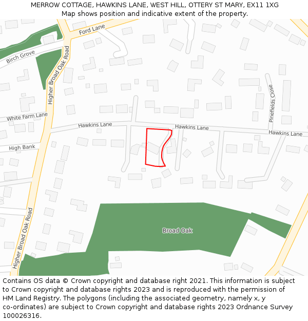 MERROW COTTAGE, HAWKINS LANE, WEST HILL, OTTERY ST MARY, EX11 1XG: Location map and indicative extent of plot