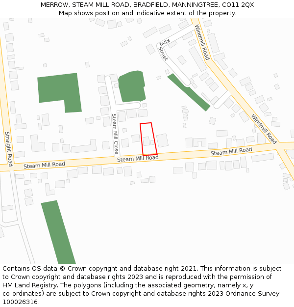 MERROW, STEAM MILL ROAD, BRADFIELD, MANNINGTREE, CO11 2QX: Location map and indicative extent of plot