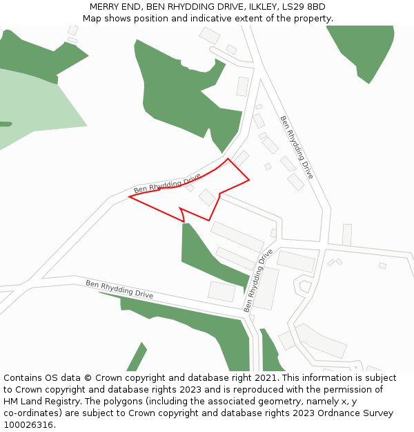 MERRY END, BEN RHYDDING DRIVE, ILKLEY, LS29 8BD: Location map and indicative extent of plot