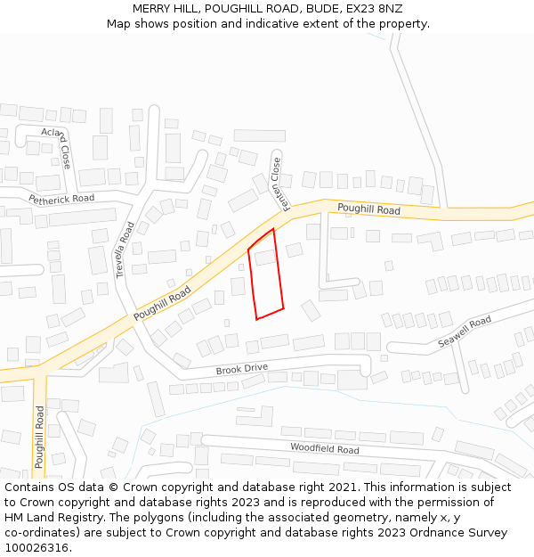 MERRY HILL, POUGHILL ROAD, BUDE, EX23 8NZ: Location map and indicative extent of plot