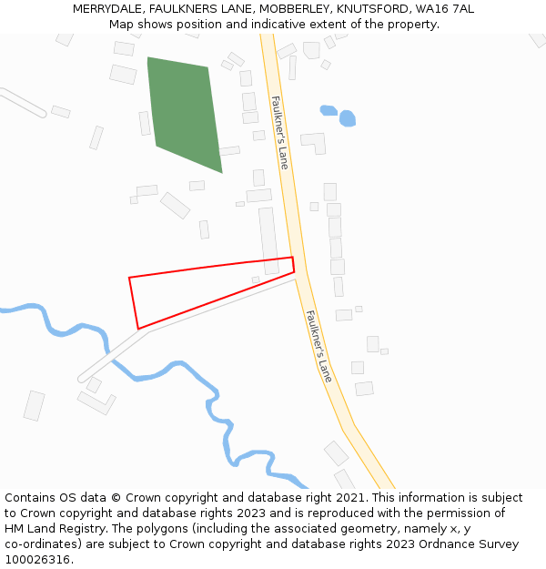 MERRYDALE, FAULKNERS LANE, MOBBERLEY, KNUTSFORD, WA16 7AL: Location map and indicative extent of plot