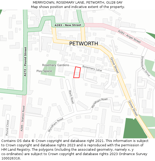 MERRYDOWN, ROSEMARY LANE, PETWORTH, GU28 0AY: Location map and indicative extent of plot