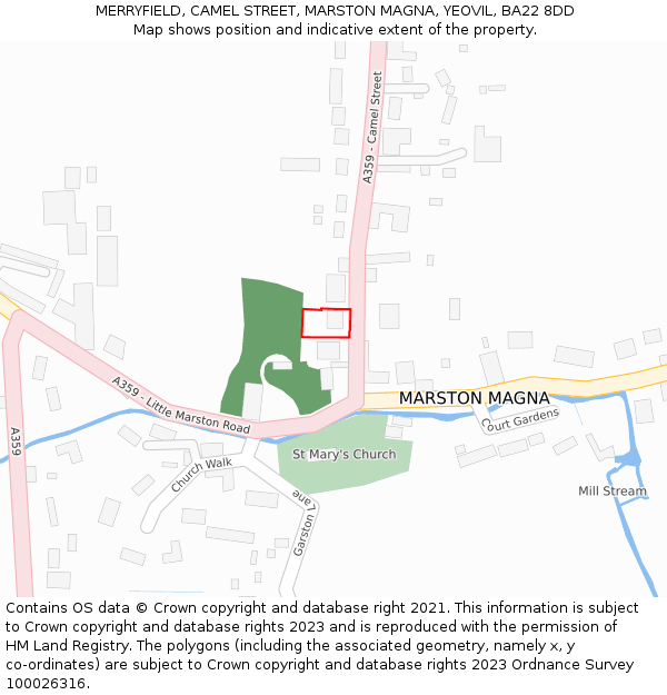 MERRYFIELD, CAMEL STREET, MARSTON MAGNA, YEOVIL, BA22 8DD: Location map and indicative extent of plot
