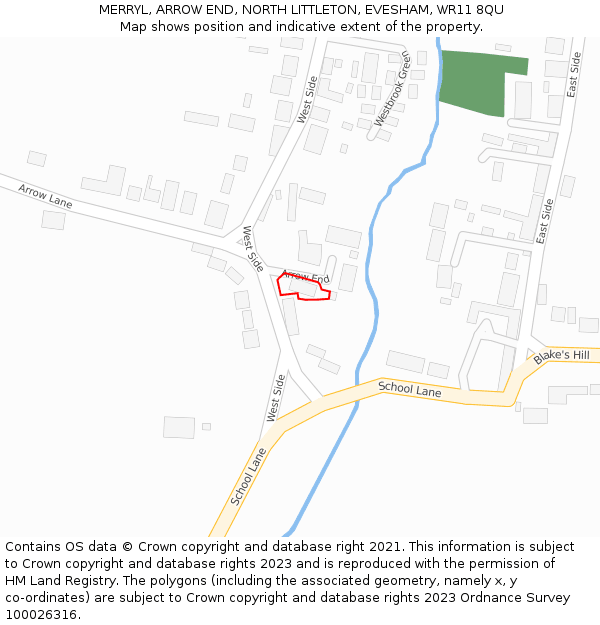 MERRYL, ARROW END, NORTH LITTLETON, EVESHAM, WR11 8QU: Location map and indicative extent of plot
