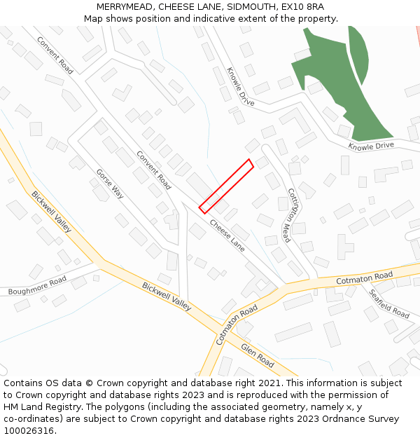 MERRYMEAD, CHEESE LANE, SIDMOUTH, EX10 8RA: Location map and indicative extent of plot
