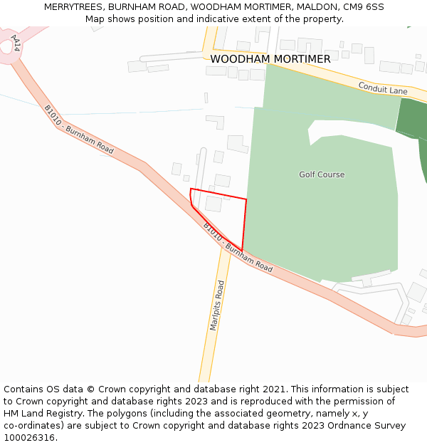 MERRYTREES, BURNHAM ROAD, WOODHAM MORTIMER, MALDON, CM9 6SS: Location map and indicative extent of plot