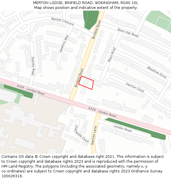 MERTON LODGE, BINFIELD ROAD, WOKINGHAM, RG40 1SL: Location map and indicative extent of plot