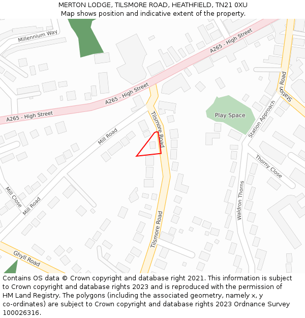 MERTON LODGE, TILSMORE ROAD, HEATHFIELD, TN21 0XU: Location map and indicative extent of plot