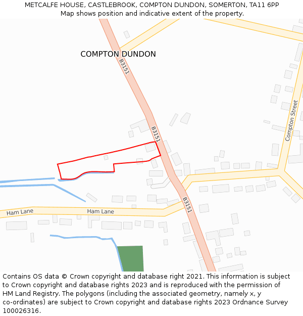 METCALFE HOUSE, CASTLEBROOK, COMPTON DUNDON, SOMERTON, TA11 6PP: Location map and indicative extent of plot