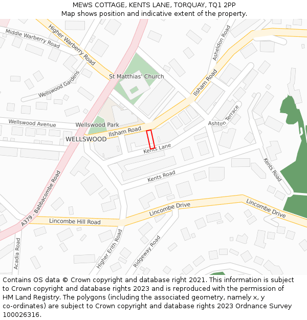 MEWS COTTAGE, KENTS LANE, TORQUAY, TQ1 2PP: Location map and indicative extent of plot