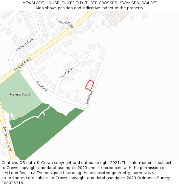 MEWSLADE HOUSE, DUKEFIELD, THREE CROSSES, SWANSEA, SA4 3PT: Location map and indicative extent of plot