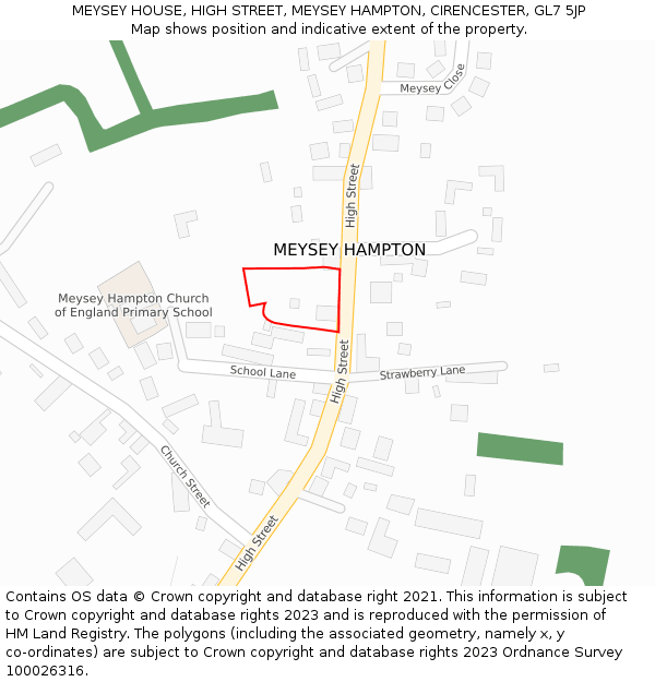 MEYSEY HOUSE, HIGH STREET, MEYSEY HAMPTON, CIRENCESTER, GL7 5JP: Location map and indicative extent of plot