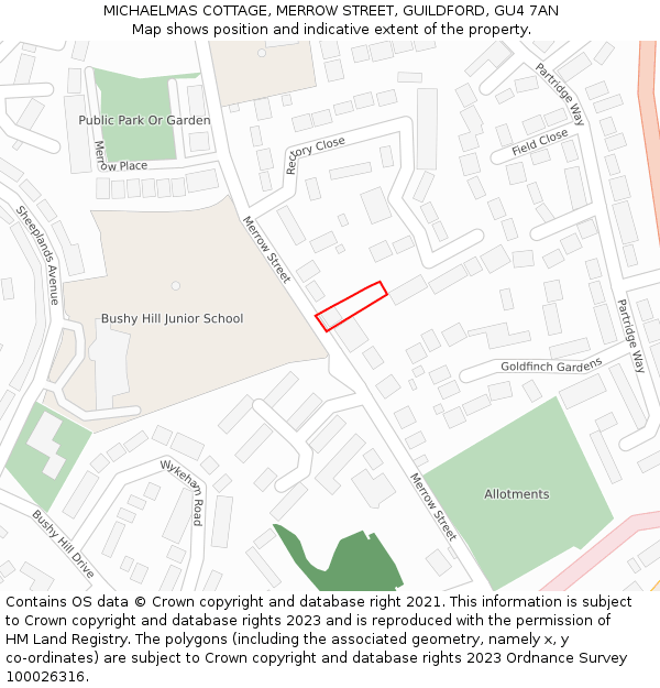 MICHAELMAS COTTAGE, MERROW STREET, GUILDFORD, GU4 7AN: Location map and indicative extent of plot