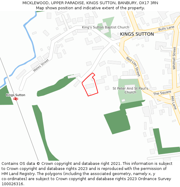 MICKLEWOOD, UPPER PARADISE, KINGS SUTTON, BANBURY, OX17 3RN: Location map and indicative extent of plot