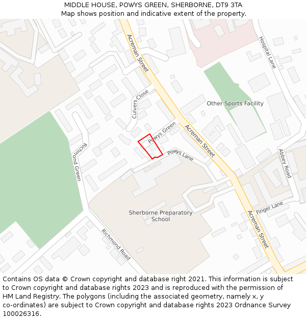 MIDDLE HOUSE, POWYS GREEN, SHERBORNE, DT9 3TA: Location map and indicative extent of plot