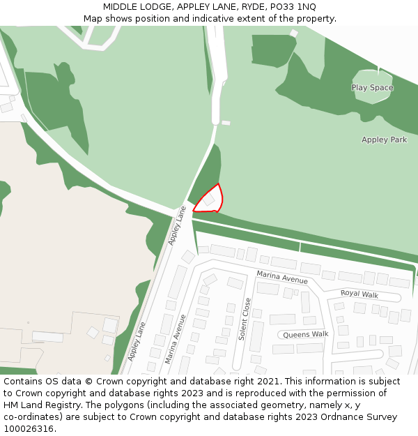 MIDDLE LODGE, APPLEY LANE, RYDE, PO33 1NQ: Location map and indicative extent of plot