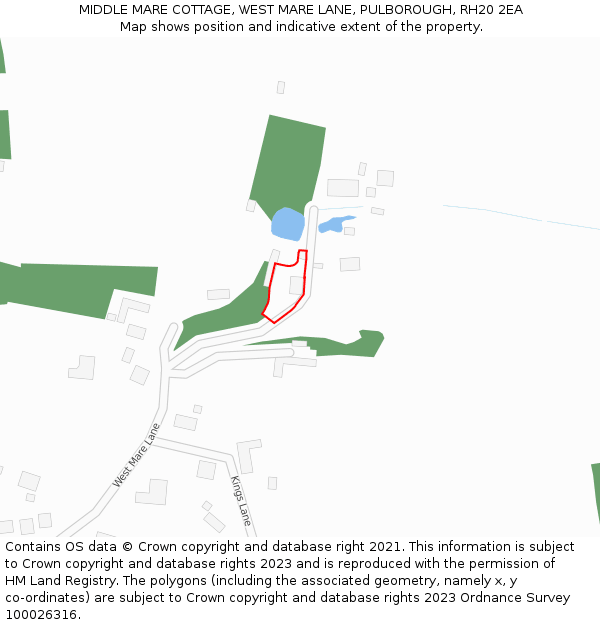 MIDDLE MARE COTTAGE, WEST MARE LANE, PULBOROUGH, RH20 2EA: Location map and indicative extent of plot