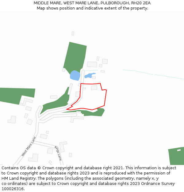 MIDDLE MARE, WEST MARE LANE, PULBOROUGH, RH20 2EA: Location map and indicative extent of plot