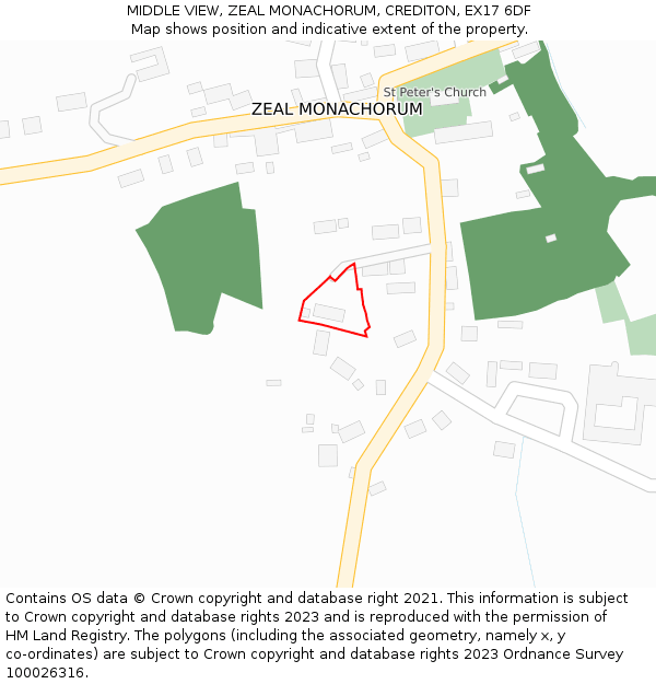 MIDDLE VIEW, ZEAL MONACHORUM, CREDITON, EX17 6DF: Location map and indicative extent of plot