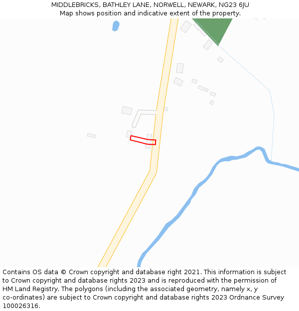 MIDDLEBRICKS, BATHLEY LANE, NORWELL, NEWARK, NG23 6JU: Location map and indicative extent of plot