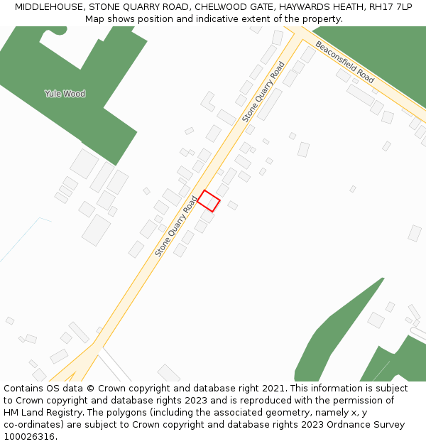 MIDDLEHOUSE, STONE QUARRY ROAD, CHELWOOD GATE, HAYWARDS HEATH, RH17 7LP: Location map and indicative extent of plot