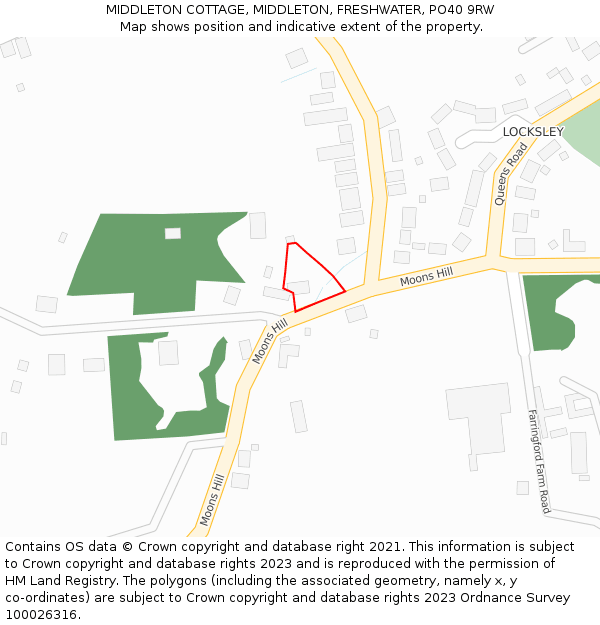 MIDDLETON COTTAGE, MIDDLETON, FRESHWATER, PO40 9RW: Location map and indicative extent of plot