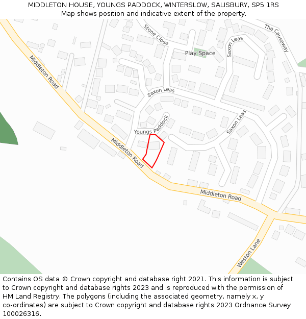 MIDDLETON HOUSE, YOUNGS PADDOCK, WINTERSLOW, SALISBURY, SP5 1RS: Location map and indicative extent of plot