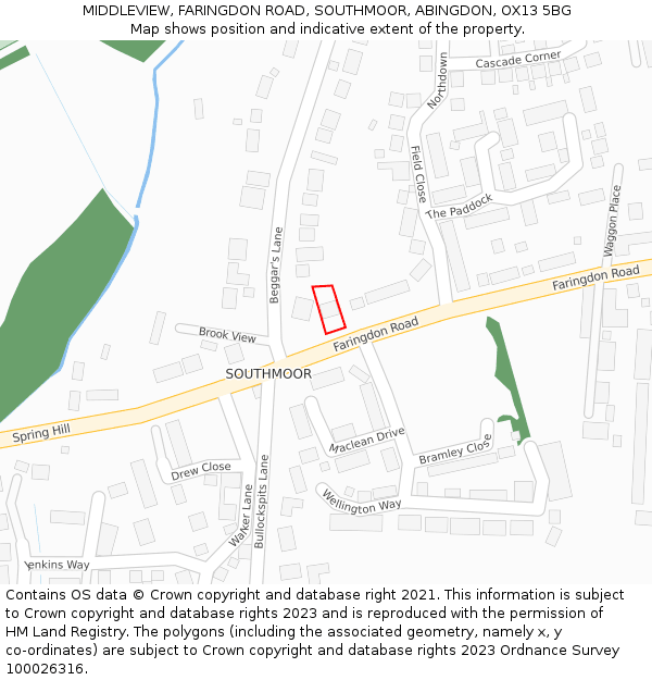 MIDDLEVIEW, FARINGDON ROAD, SOUTHMOOR, ABINGDON, OX13 5BG: Location map and indicative extent of plot