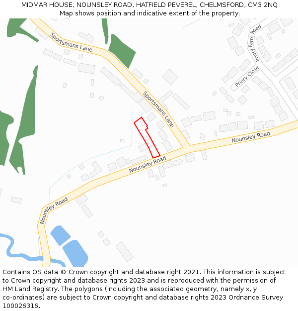 MIDMAR HOUSE, NOUNSLEY ROAD, HATFIELD PEVEREL, CHELMSFORD, CM3 2NQ: Location map and indicative extent of plot