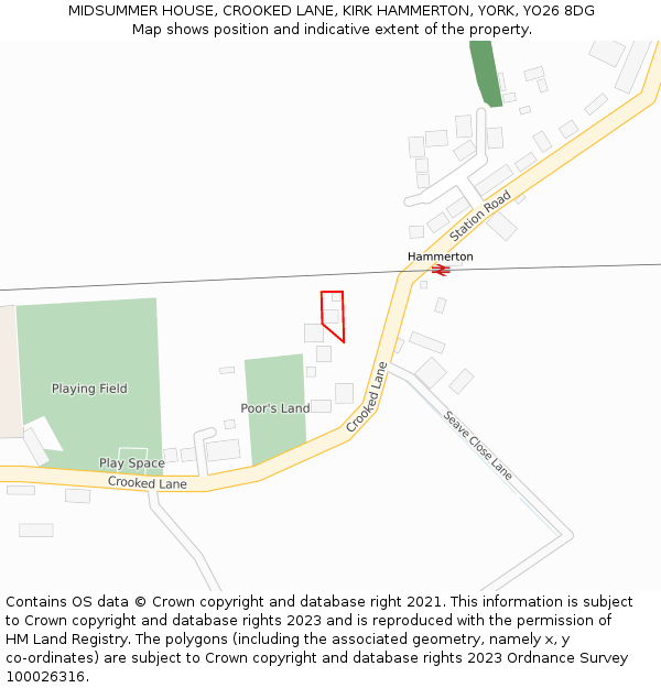 MIDSUMMER HOUSE, CROOKED LANE, KIRK HAMMERTON, YORK, YO26 8DG: Location map and indicative extent of plot