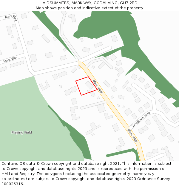 MIDSUMMERS, MARK WAY, GODALMING, GU7 2BD: Location map and indicative extent of plot
