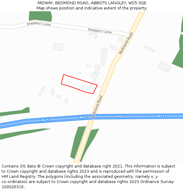 MIDWAY, BEDMOND ROAD, ABBOTS LANGLEY, WD5 0QE: Location map and indicative extent of plot