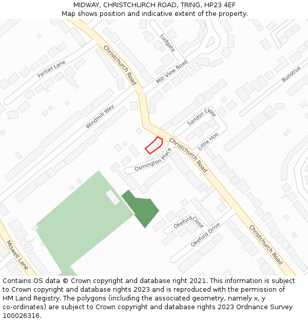 MIDWAY, CHRISTCHURCH ROAD, TRING, HP23 4EF: Location map and indicative extent of plot