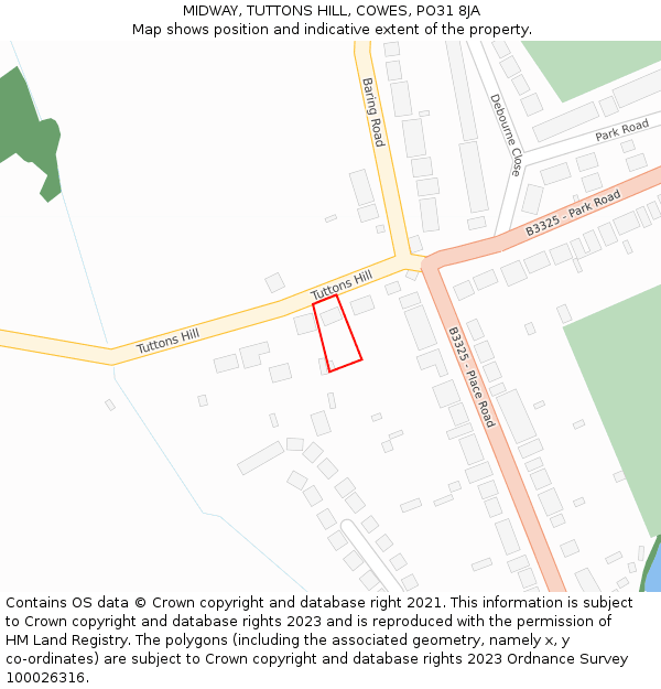 MIDWAY, TUTTONS HILL, COWES, PO31 8JA: Location map and indicative extent of plot