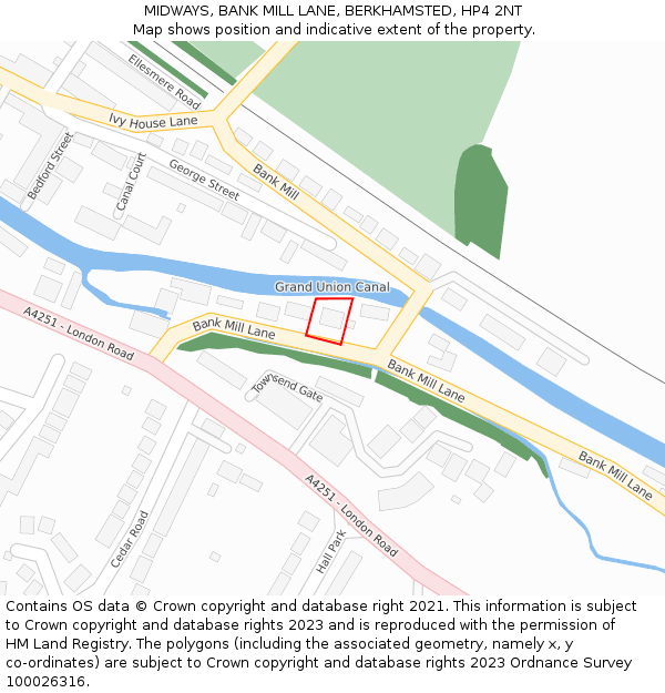 MIDWAYS, BANK MILL LANE, BERKHAMSTED, HP4 2NT: Location map and indicative extent of plot