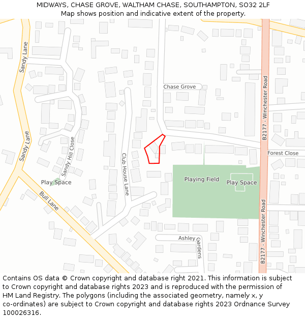 MIDWAYS, CHASE GROVE, WALTHAM CHASE, SOUTHAMPTON, SO32 2LF: Location map and indicative extent of plot