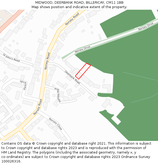 MIDWOOD, DEERBANK ROAD, BILLERICAY, CM11 1BB: Location map and indicative extent of plot