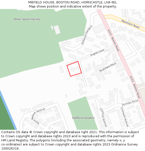 MIEFIELD HOUSE, BOSTON ROAD, HORNCASTLE, LN9 6EL: Location map and indicative extent of plot