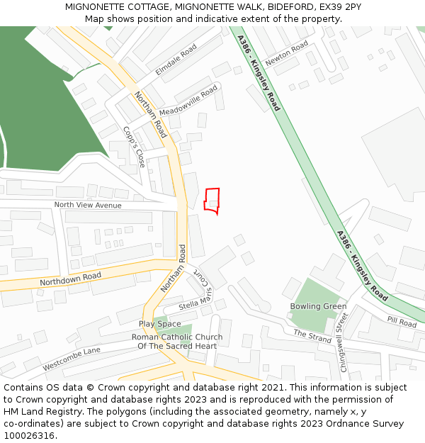 MIGNONETTE COTTAGE, MIGNONETTE WALK, BIDEFORD, EX39 2PY: Location map and indicative extent of plot